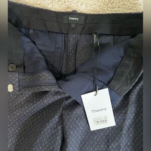 NWT Theory Trellis Knit Tailored Trousers Navy/Charcoal